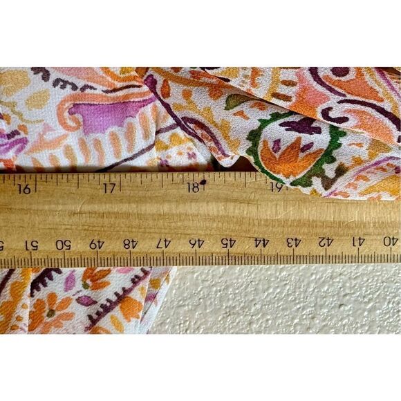 Donna Morgan Chiffon Paisley Shirt Dress With Soft Yellow Long Sleeves Women's 4 - Picture 11 of 11